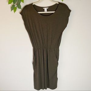 H&M Olive Green Athleisure T Shirt Dress Elastic Waist and Pockets